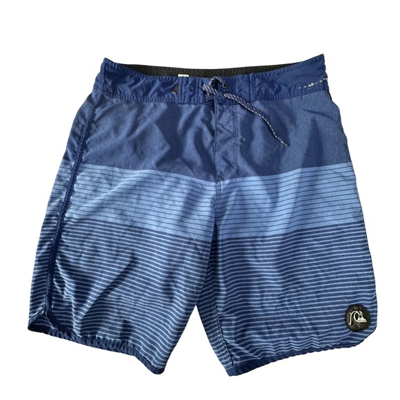 Quiksilver Mens Board Shorts Swim Trunks Blue Striped Size 31 - Picture 1 of 8